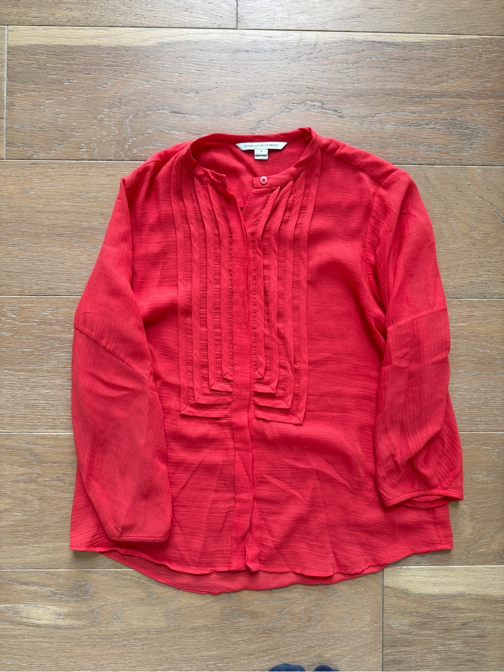Diane Von Furstenberg Red Pintuck Front Blouse
